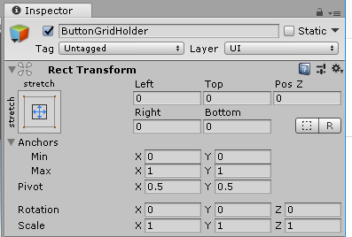 Figure 04: Rect Transform settings for ButtonGridHolder