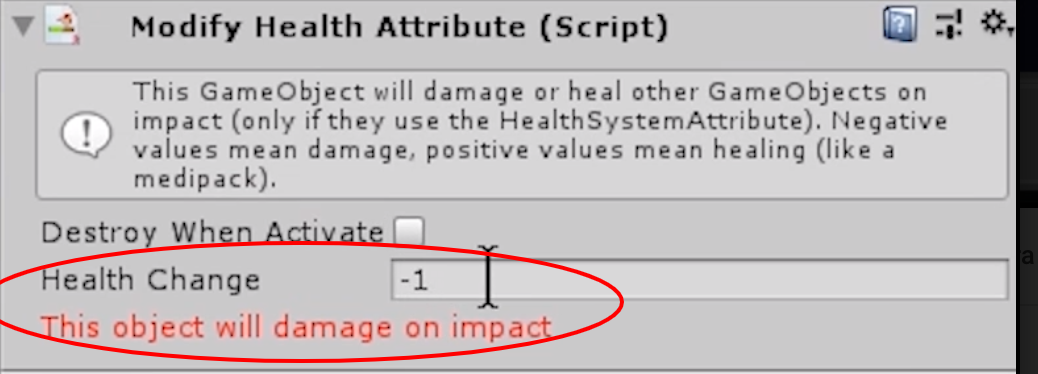 Modifying the Health Change value will change the numerical value by which the player is affected when it collides with an obstacle
