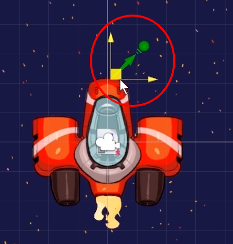 Make sure the green arrow and circle appears in the front tip of the ship