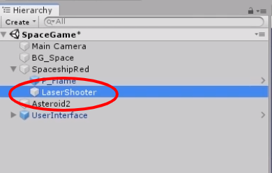 Make sure that SpaceshipRed is parenting LaserShooter (the empty GameObject that you renamed)