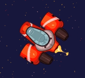 The flame attached to the red spaceship