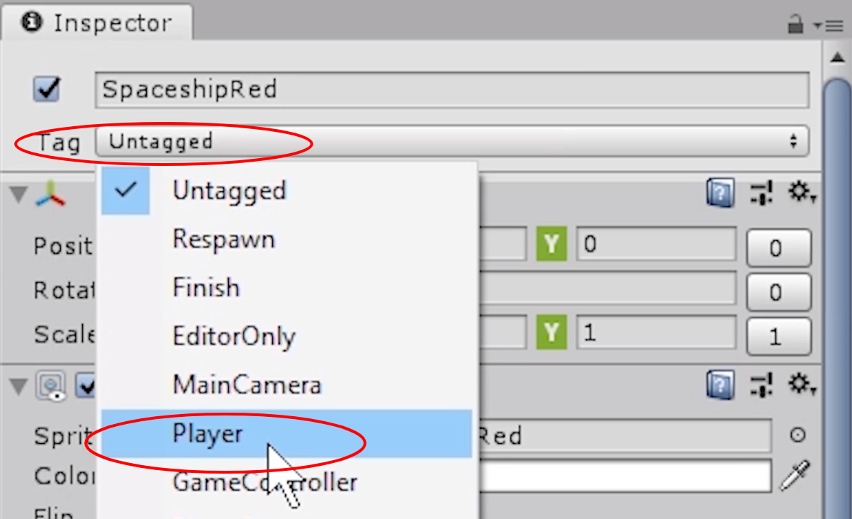 Tag the SpaceshipRed to allow the script to properly identify it as a player