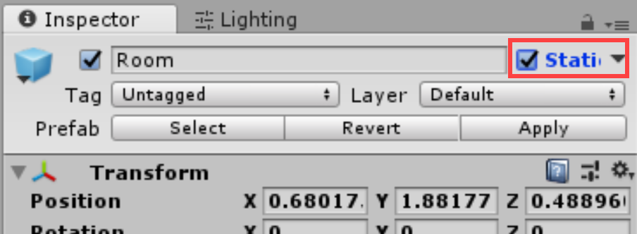 Figure 03: The Static checkbox in the Inspector.