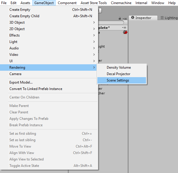 Figure 02: Creating a new Scene Settings object
