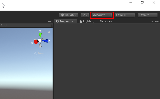 Figure 01: The account log-in drop-down in the upper right of the Editor window