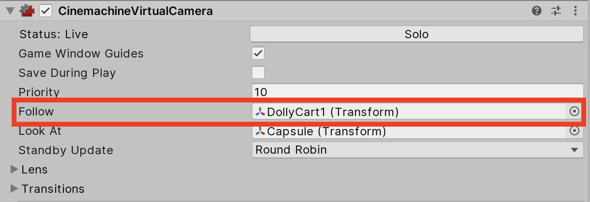 Figure 05: Assign the Dolly Cart to the Follow parameter on the Virtual Camera