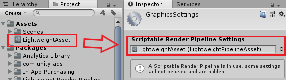 Figure 06: Placing the LightweightAsset into Scriptable Render Pipeline Settings