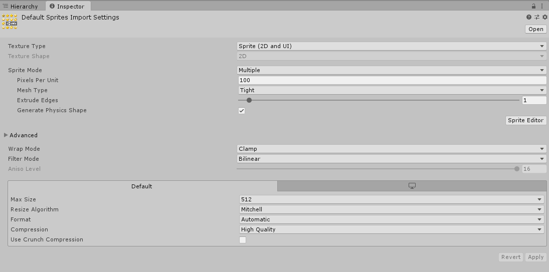 Figure 03: Import settings for a Sprite Atlas within the Inspector