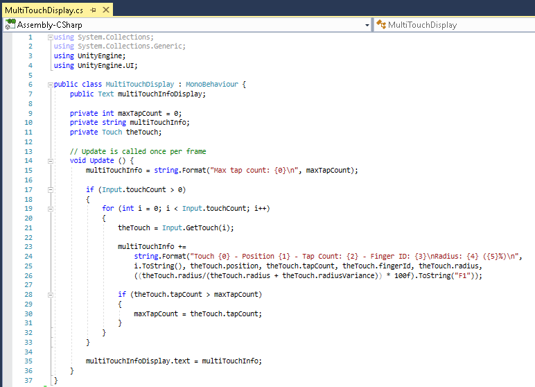 Figure 05: The completed MultiTouchDisplay script