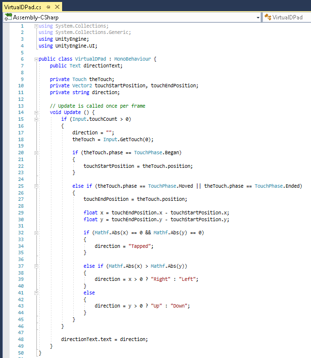Figure 03: The completed VirtualDPad script