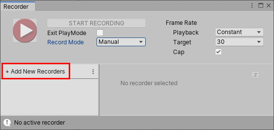 図 05:クリックして新しい Recorder を追加します。右側のボタンをクリックして、Recorder リストを保存、読み込み、またはクリアします。