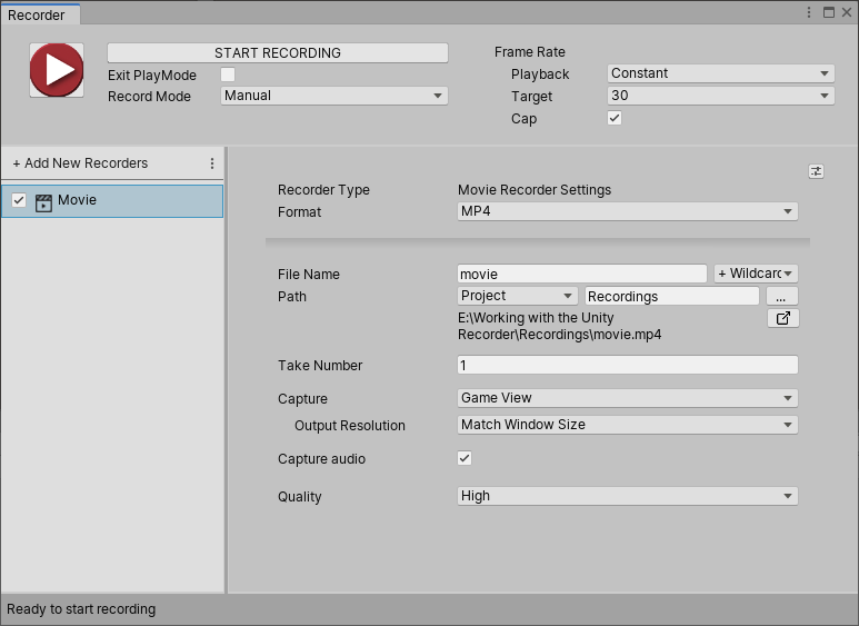 図 06:Movie Recorder のデフォルト設定
