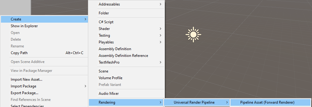 Figure 03: Creating the URP Asset.