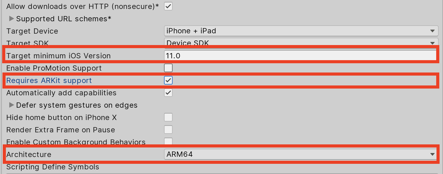 Figure 03: iOS-specific settings for AR development