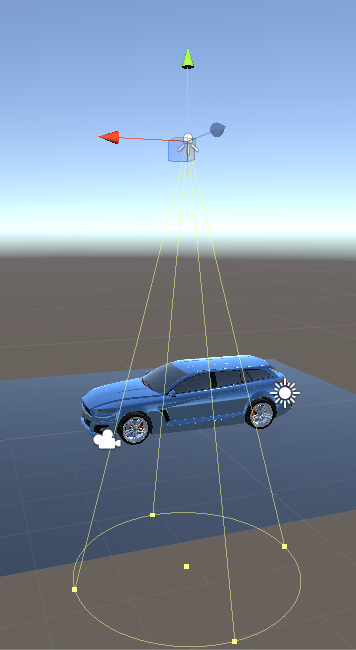 Add a Spotlight and position it directly above the car. Adjust its properties to illuminate the car to your liking.