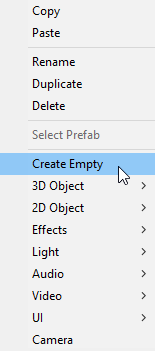 Adding a new empty GameObject