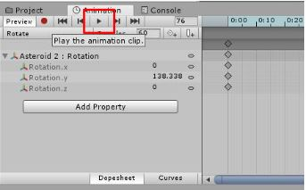 The Play button in the Animation window