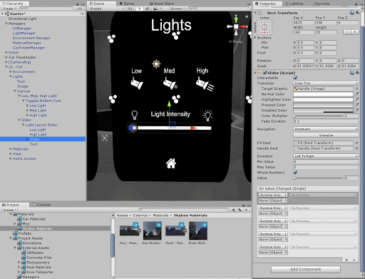 Setting up the Light Intensity UI.