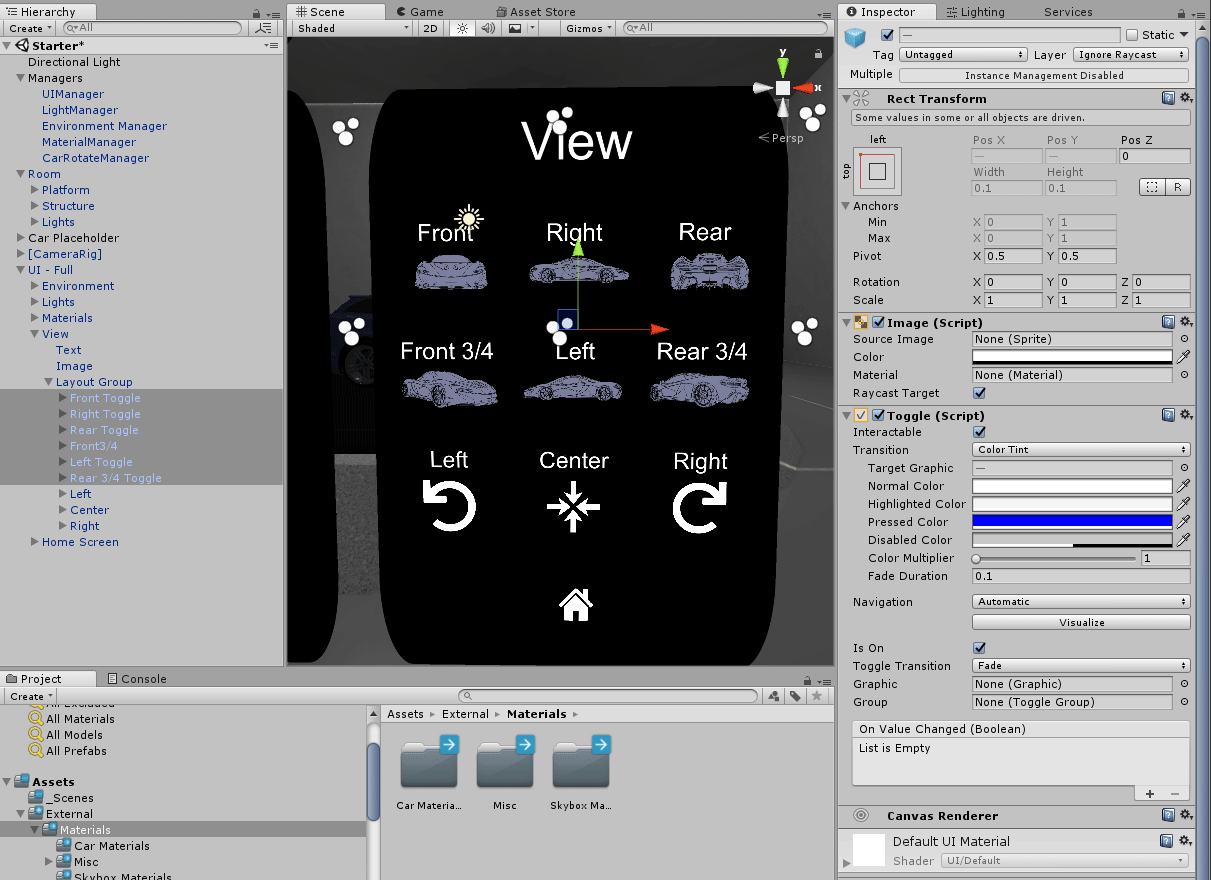 Setting up the View toggles