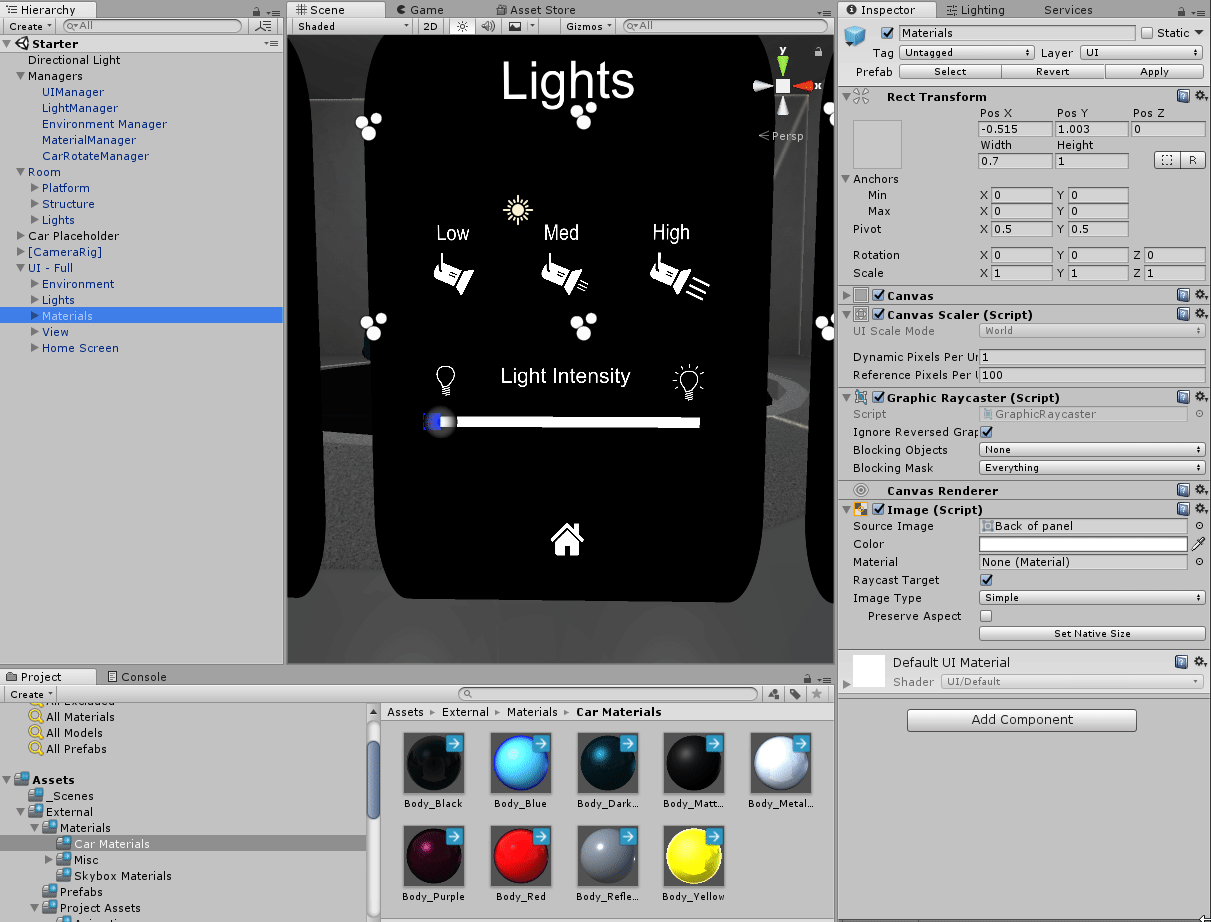 Setting up the Material toggles