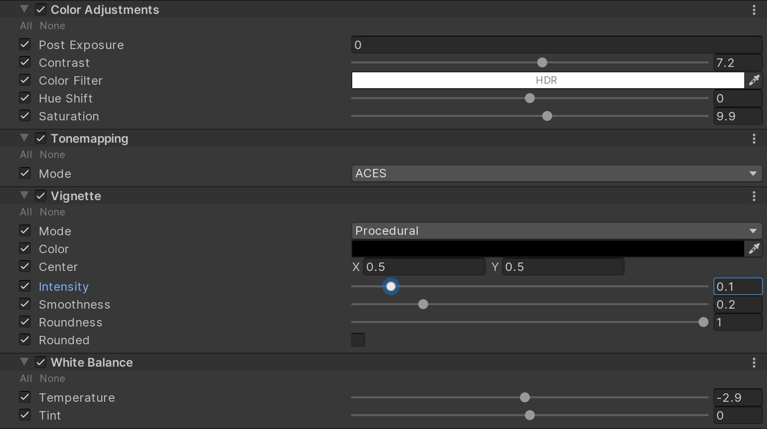 Figure 05: Post Processing settings