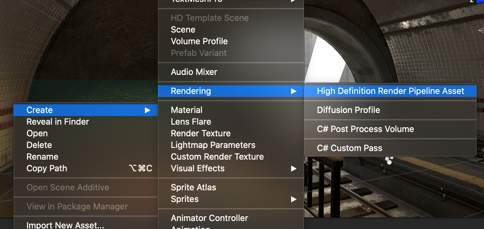 Figure 02: Creating a High Definition Render Pipeline Asset