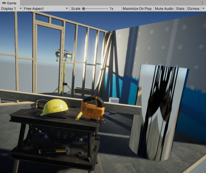 Figure 08: Cylinder GameObject with Reflective Material, using the Reflection Probe Cubemap.