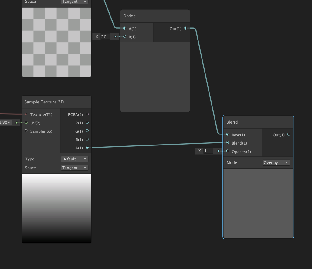 Figure 09: Divide and Gradient Sample Texture 2D added to Blend