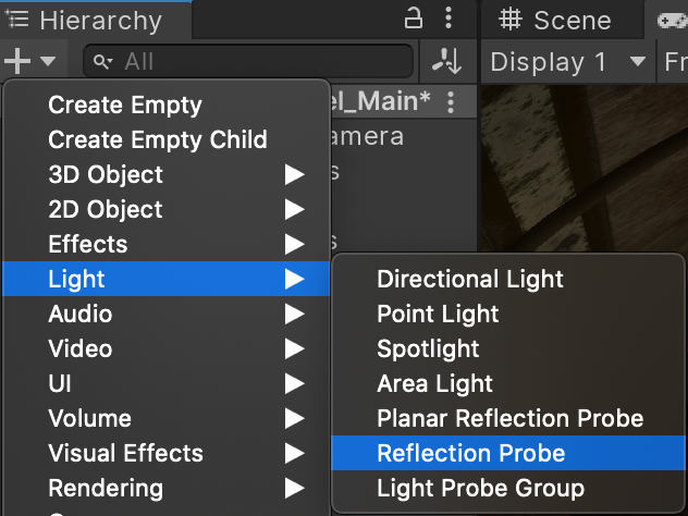 Create a Reflection Probe in the Hierarchy