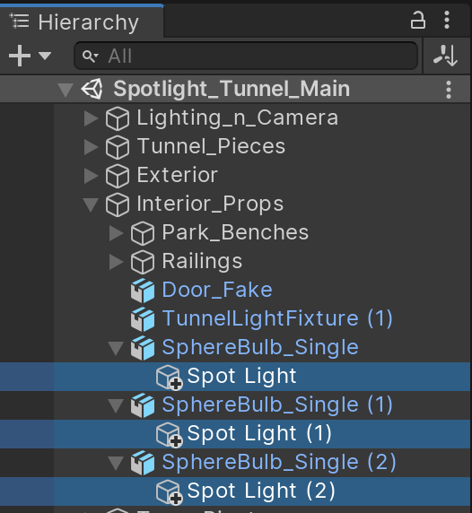 Select the Spot Light GameObjects holding control or command to multi select
