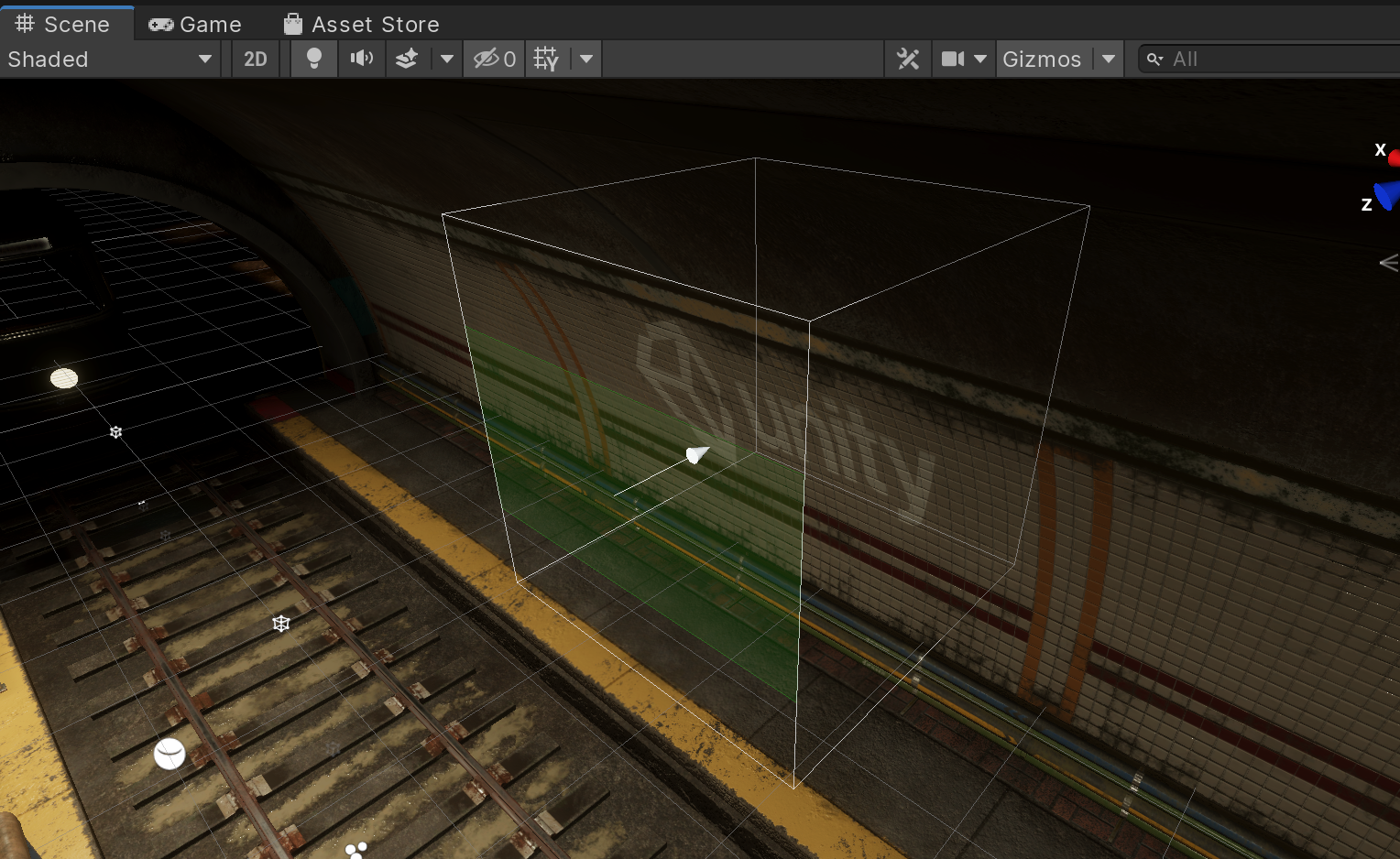 Place the Decal Project so that the decal is projected onto the wall in the main tunnel area