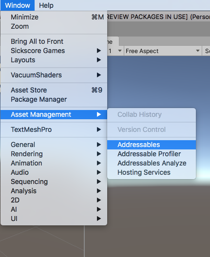 Figure 08: Addressables menu item