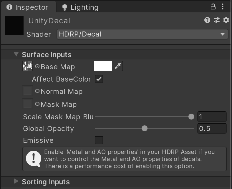 Create a Decal material using the HDRP/Decal shader