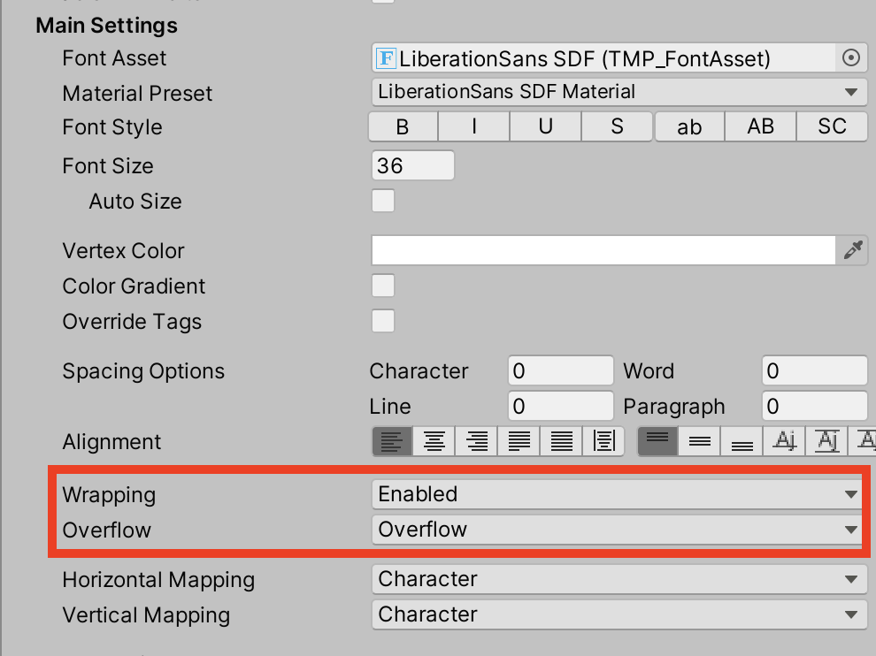 Figure 03: TextMesh Pro offers a wide variety of layout and appearance options.