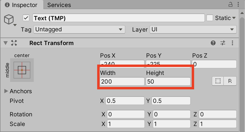 Figure 02: The Rect Transform controls the position and size of the text area