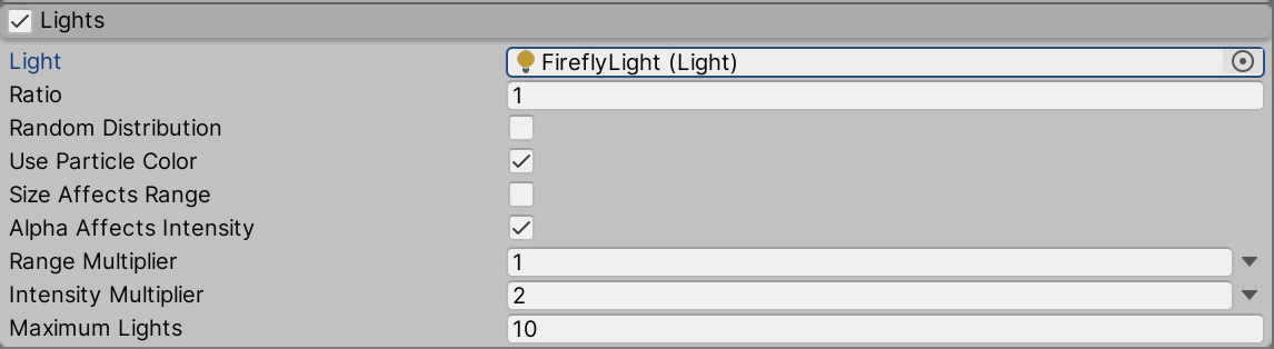 Figure 04: Lights settings for fireflies