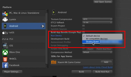 Figure 25: Select your device from the Run Device drop-down menu.