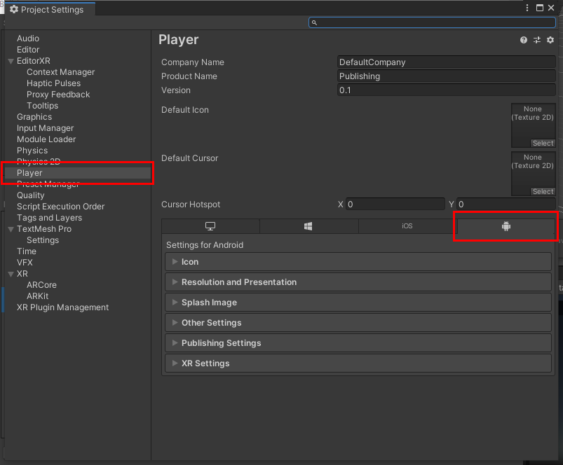Figure 17: Android settings