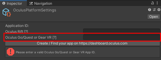 Figure 11: Entering the ID for your Oculus-based app