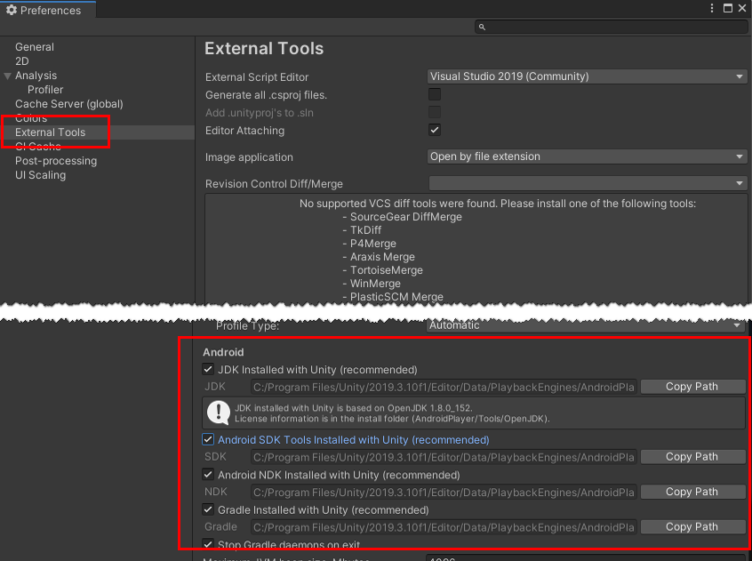 Figure 05: Check that your preferences are set to use the built-in Unity options