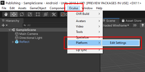 Figure 10: Accessing the Oculus platform settings
