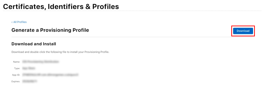 Figure 15: Download the profile file and keep a copy