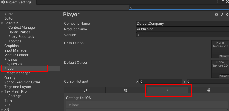 Figure 19: Selecting the Player settings