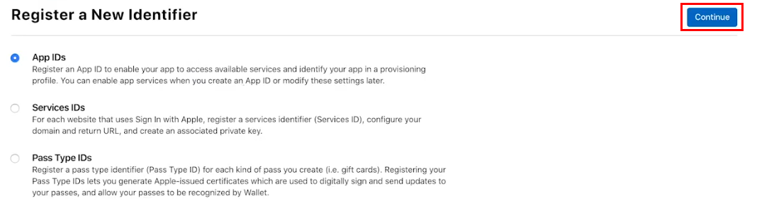Figure 08: Registering the app identifier