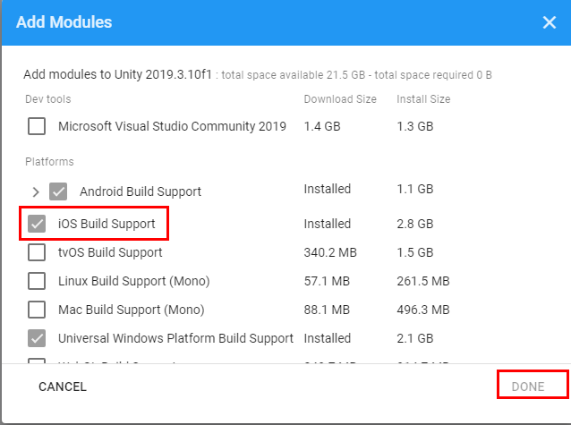 Figure 03: Installing the iOS Build Support module