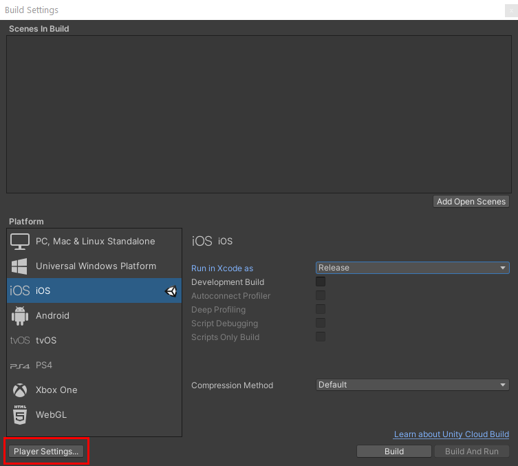 Figure 18: Opening the Player Settings