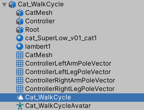 Figure 05: The cat's walk cycle Animation Clip in the Project window
