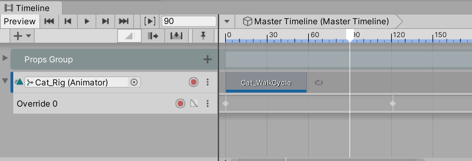 Figure 12: Notice how the cat still animates even after the playhead exceeds the length of the Animation Clip.
