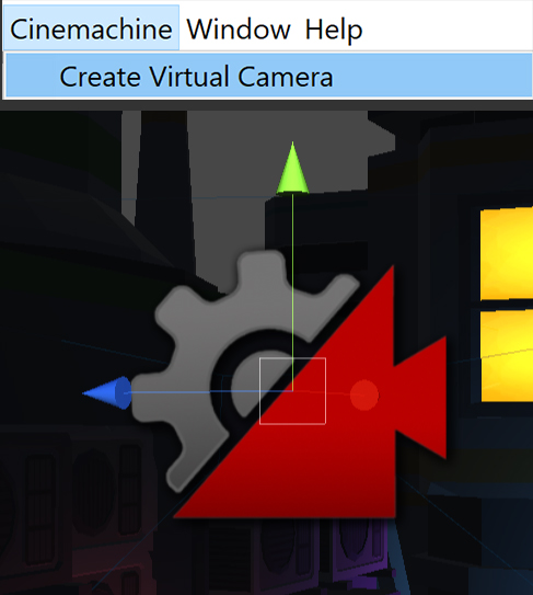 Figure 05: A Virtual Camera in the Scene view. Unlike the Main Camera, Virtual Cameras are distinguished by their gray cog and red lens design.