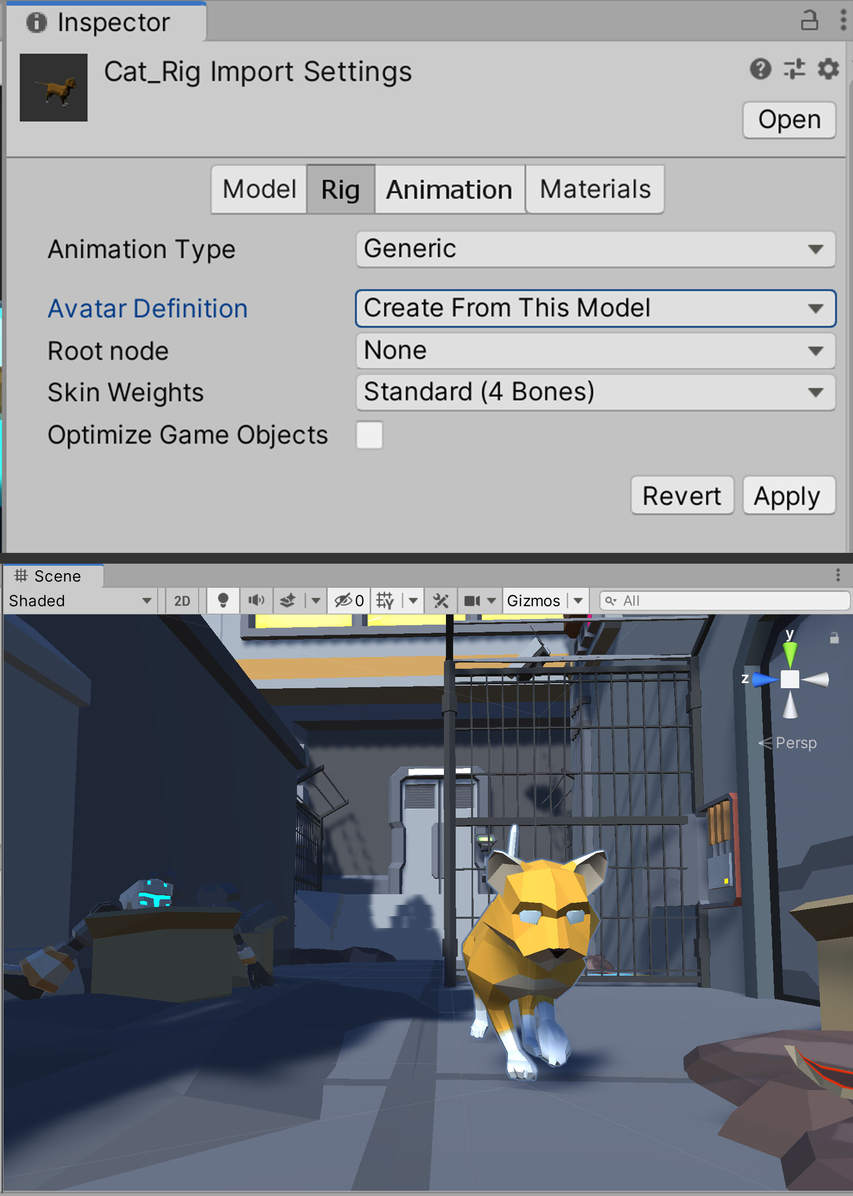 Figure 01: With its rig configured, we begin animating the cat.